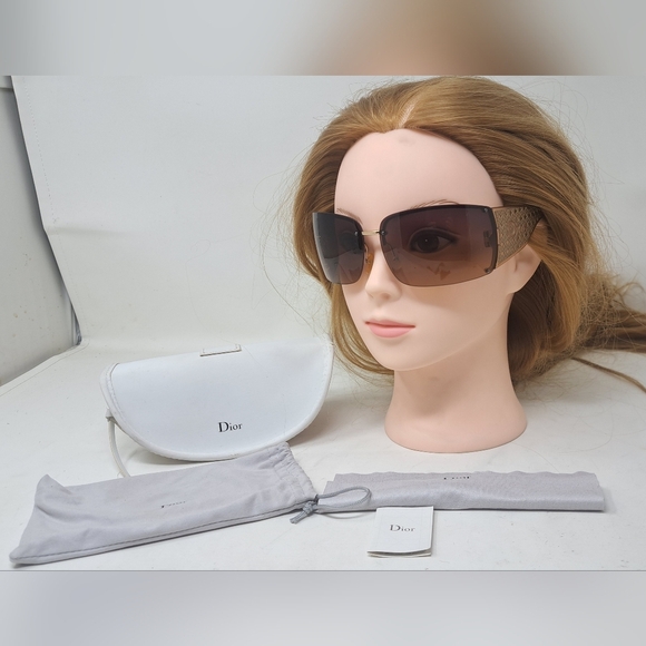 Dior Women's Sunglasses Quadrillee Brown Gold Vintage Y2K OHSR1 71-13-130 - Picture 2 of 16